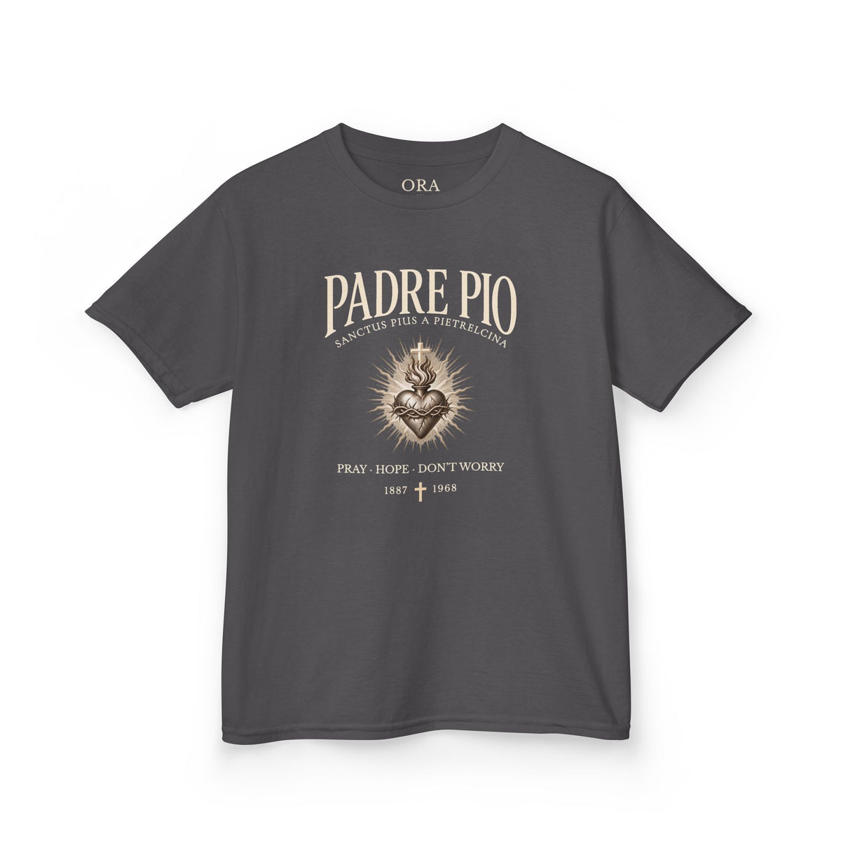 Padre Pio “Pray, Hope & Don’t Worry” Youth Tee | ORA KIDS