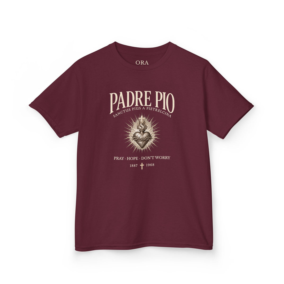 Padre Pio “Pray, Hope & Don’t Worry” Youth Tee | ORA KIDS