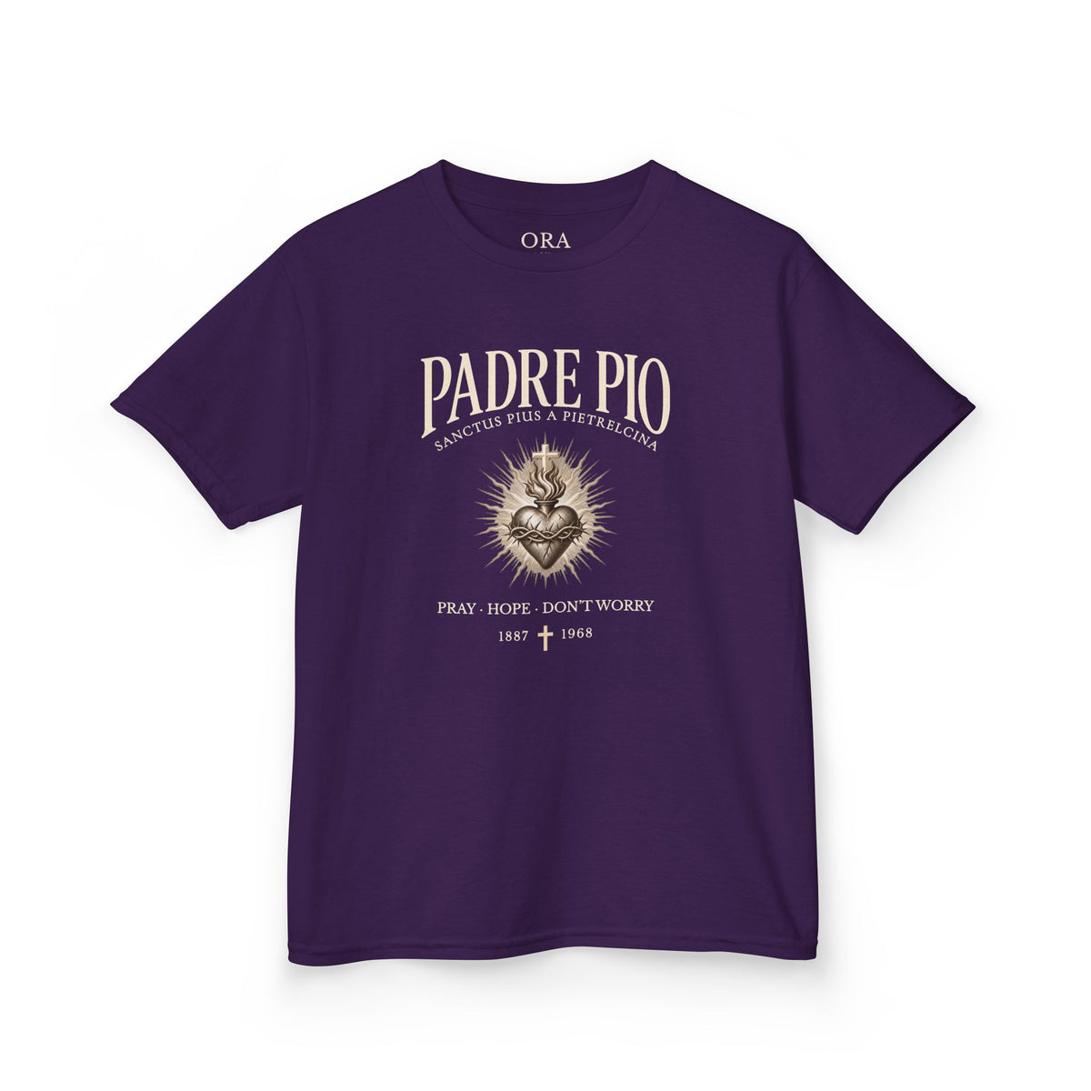 Padre Pio “Pray, Hope & Don’t Worry” Youth Tee | ORA KIDS